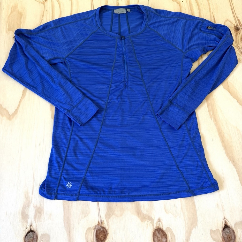 Athleta Shirt Womens Large Blue Half Zip Long Sleeve Athletic Running Top